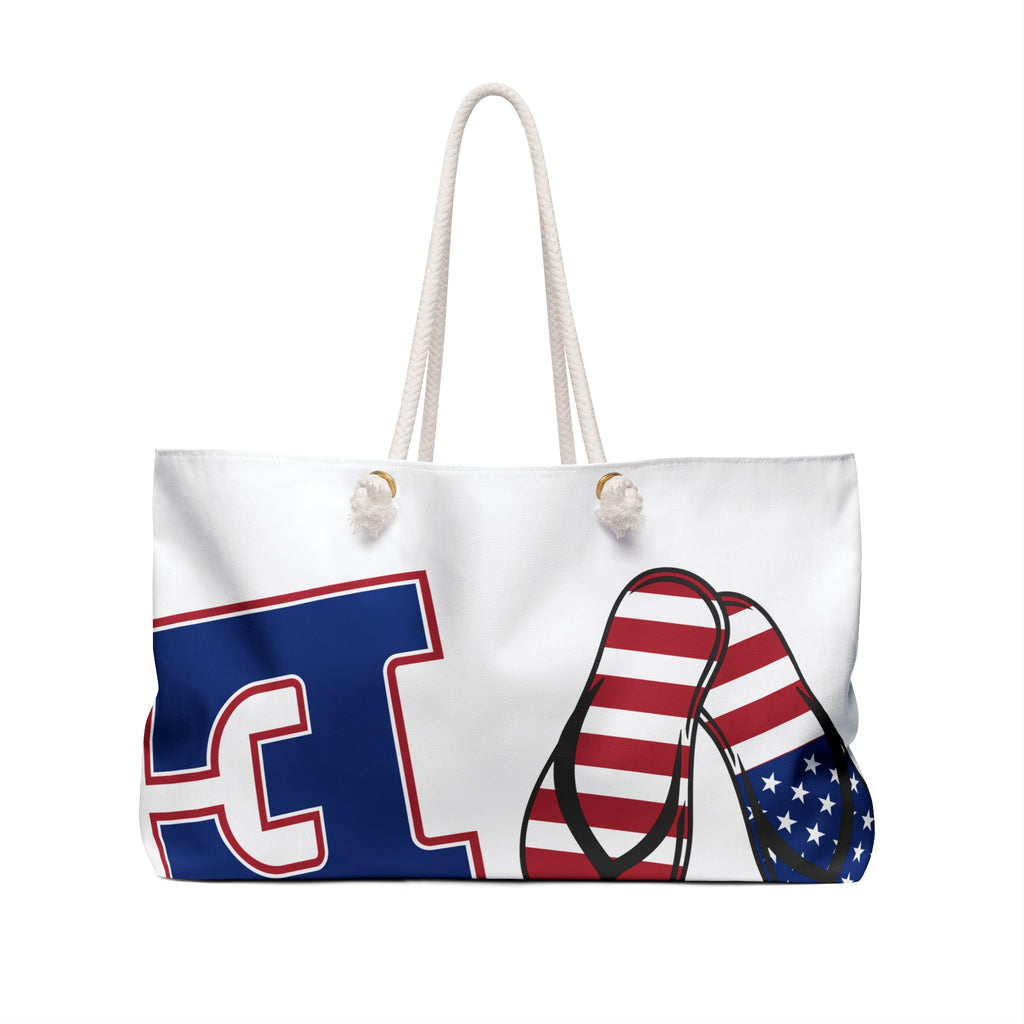 Patriotic LOVE with Donut & Flag Heels Weekender Bag | American Flag Travel Tote