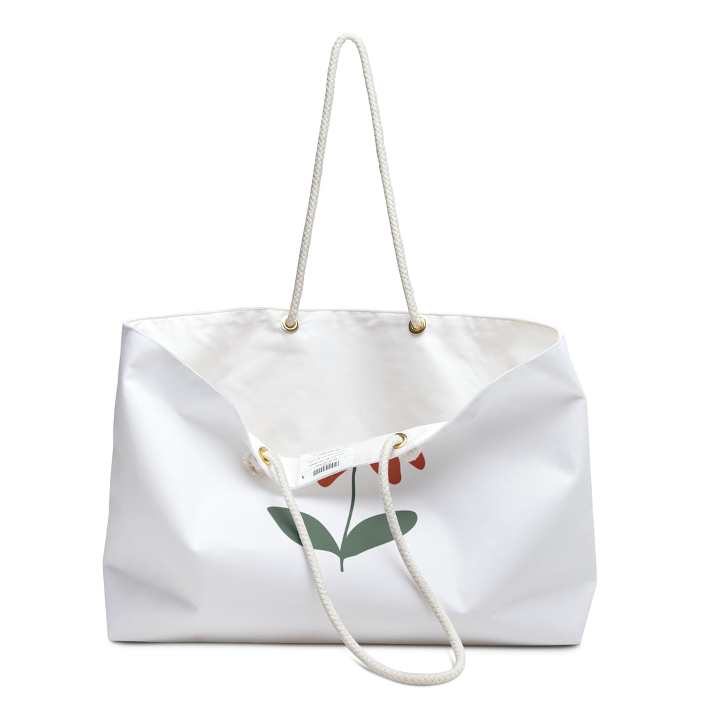 Red Daisy Illustration Weekender | Floral Beach Tote, Summer Travel Bag