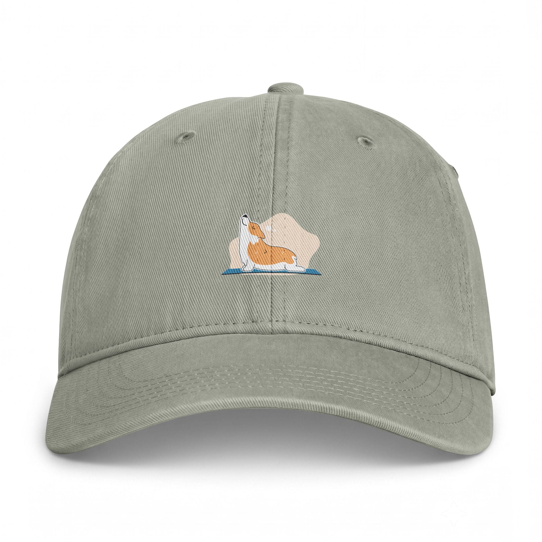 Coastal Corgi Dad Hat — Washed Beach Cap with Relaxing Corgi Embroidery