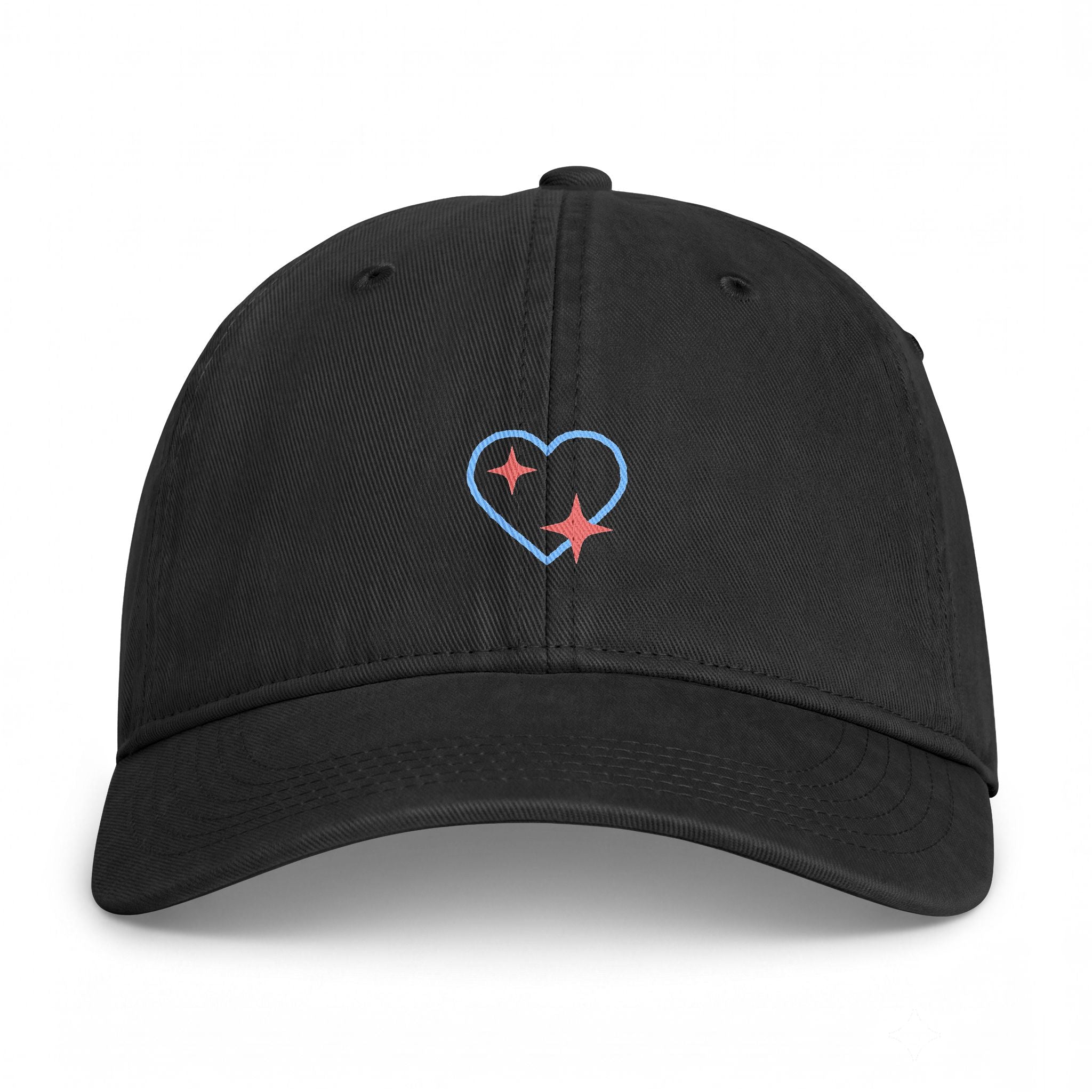 Coastal Heart Embroidered Cap — Washed Beach Dad Hat with Star Sparkle