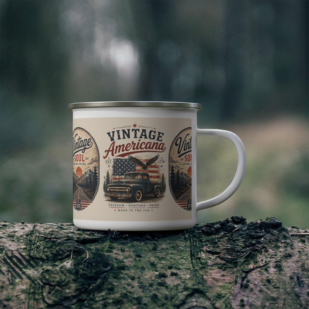 Vintage Americana truck enamel mug | Retro patriotic camping mug