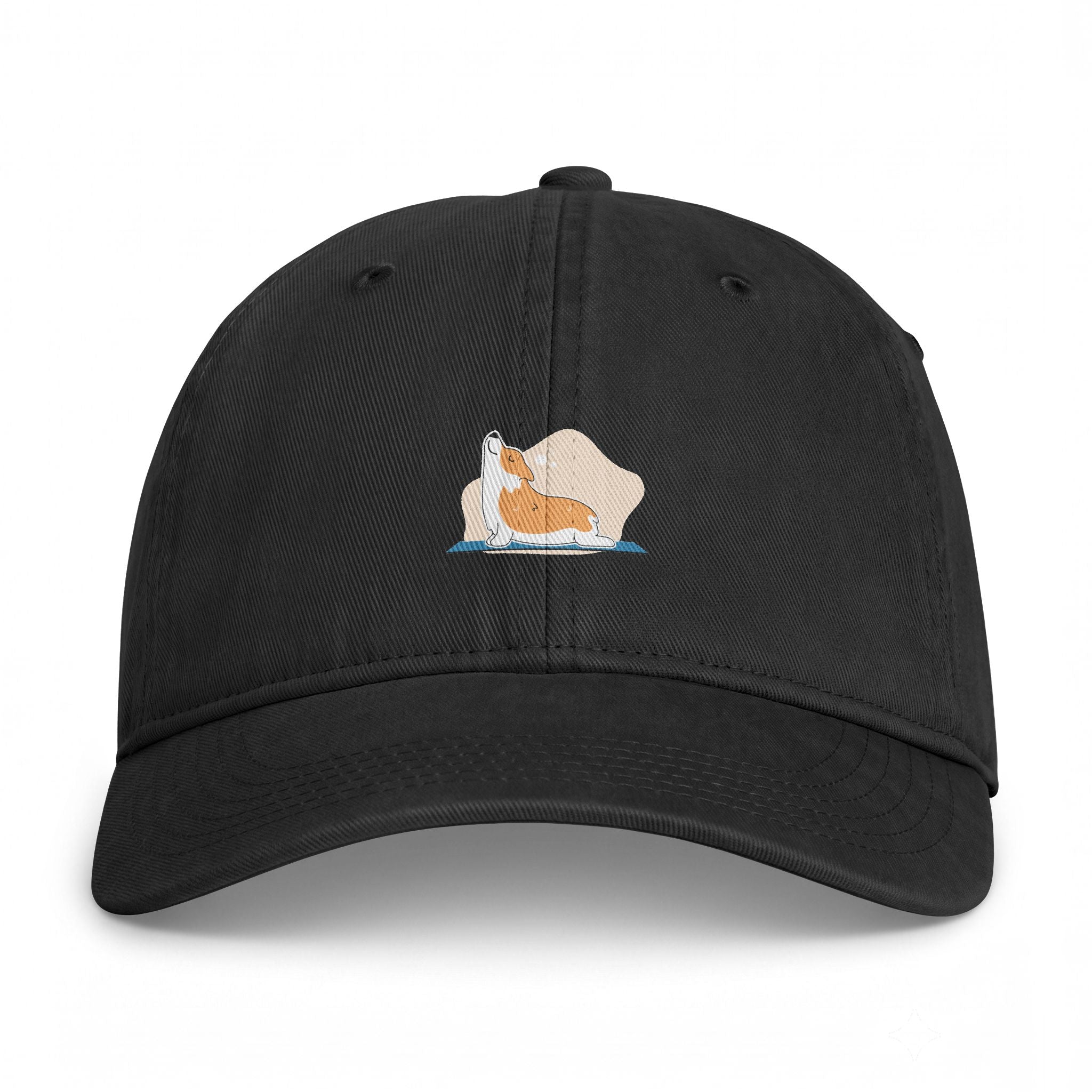 Coastal Corgi Dad Hat — Washed Beach Cap with Relaxing Corgi Embroidery