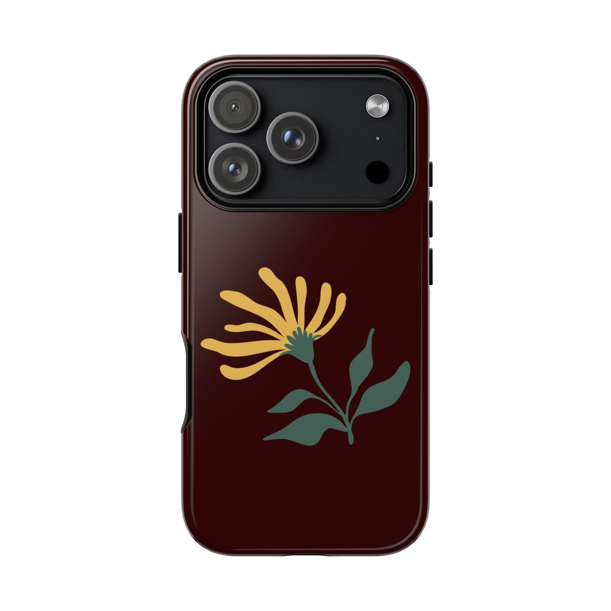 Floral Minimalist Phone Case — Yellow Daisy on Chocolate Background