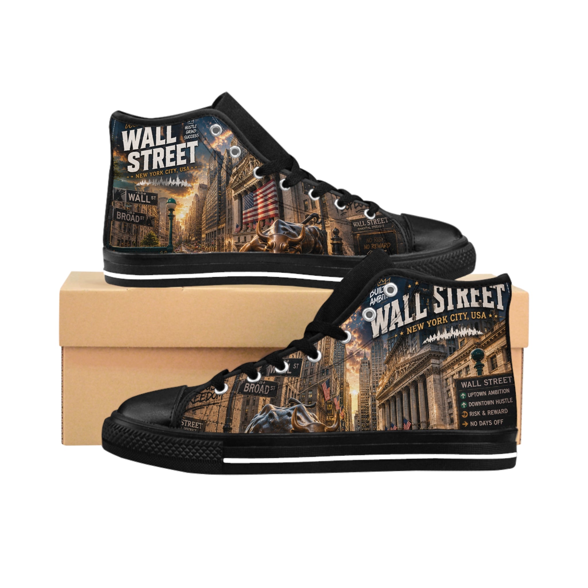 Wall Street Bull Illustration Sneakers | Financial District High Tops