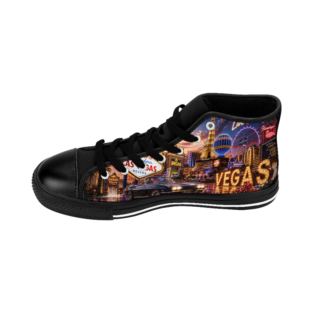 Las Vegas Neon Cityscape Sneakers | Casino Skyline High Top Shoes
