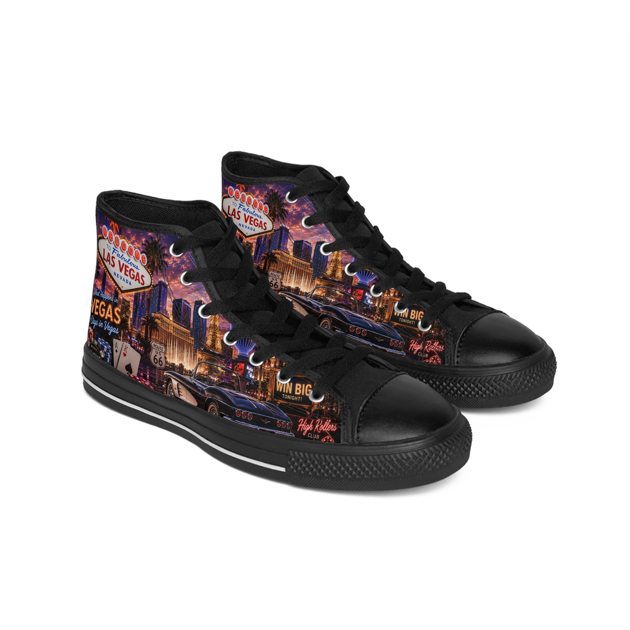 Las Vegas Neon Cityscape Sneakers | Casino Skyline High Top Shoes