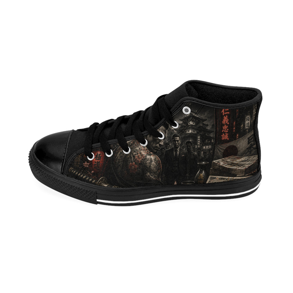 Tattooed Samurai Illustration Men's Classic Sneakers | Dark Japanese Tattoo Art
