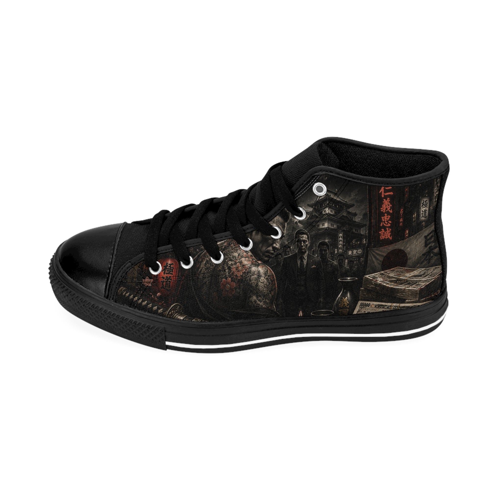 Tattooed Samurai Illustration Men's Classic Sneakers | Dark Japanese Tattoo Art