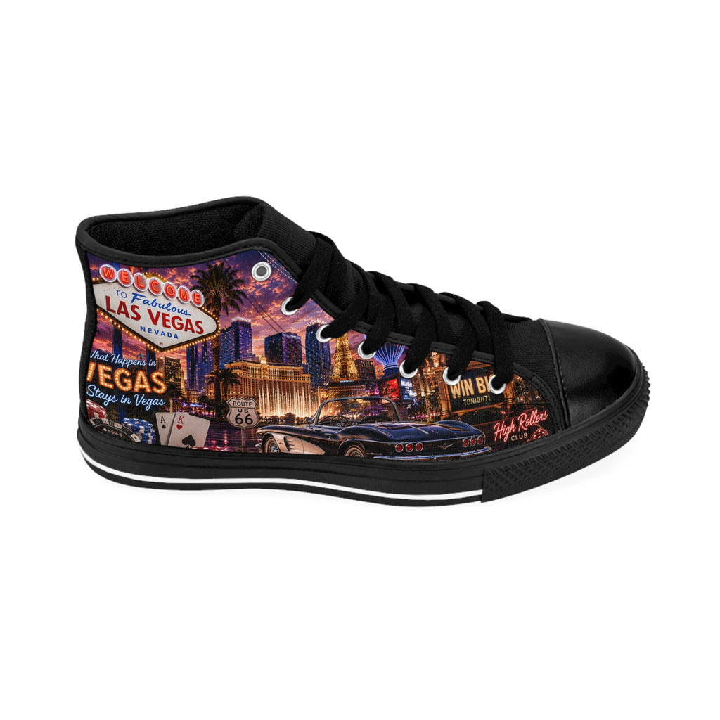 Las Vegas Neon Cityscape Sneakers | Casino Skyline High Top Shoes