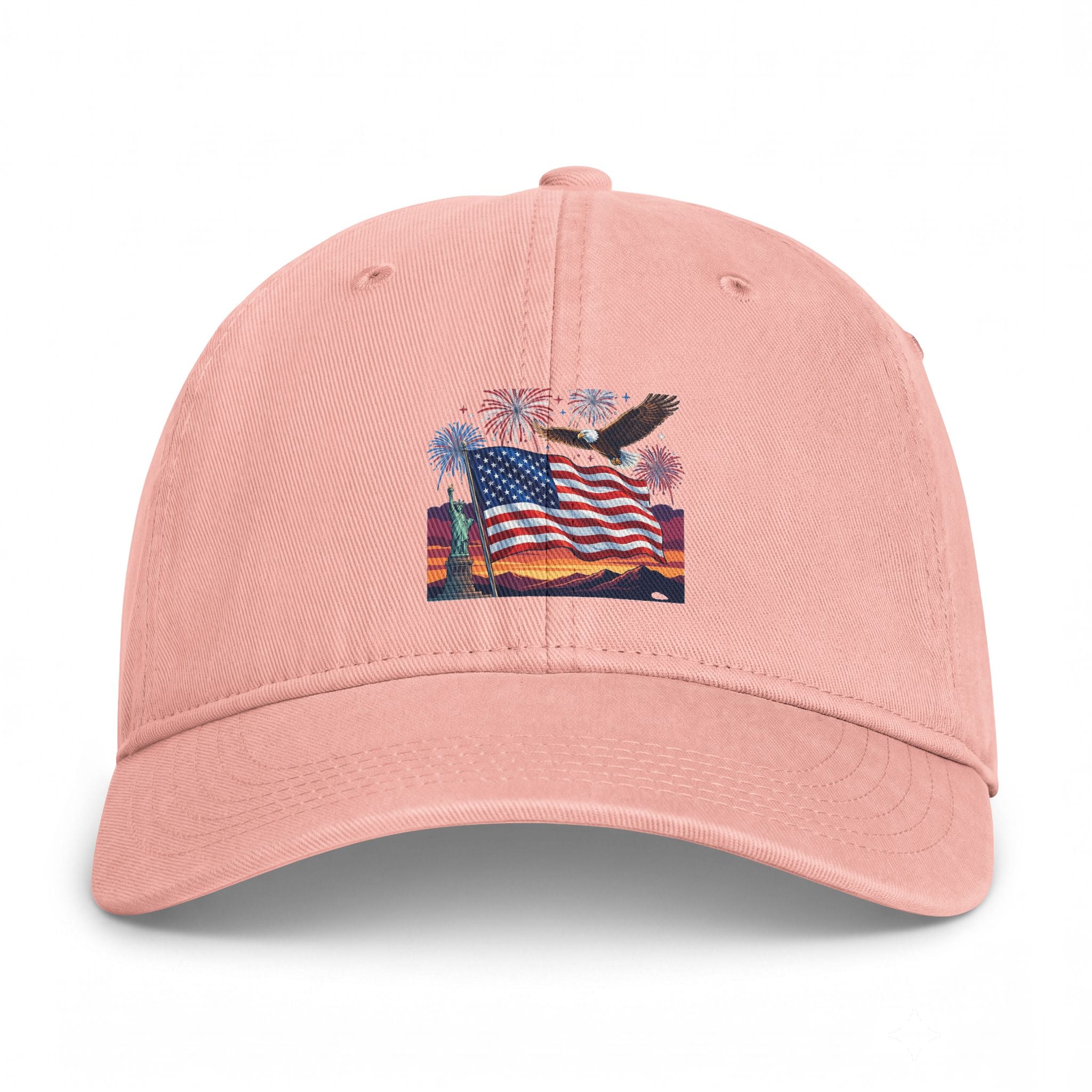 Coastal Flag Dad Hat — Washed Beach Baseball Cap with American Flag Sunset Embroidery