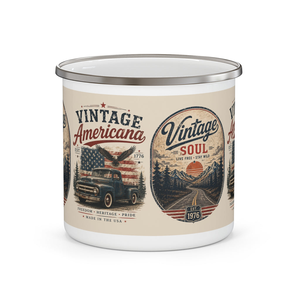 Vintage Americana truck enamel mug | Retro patriotic camping mug