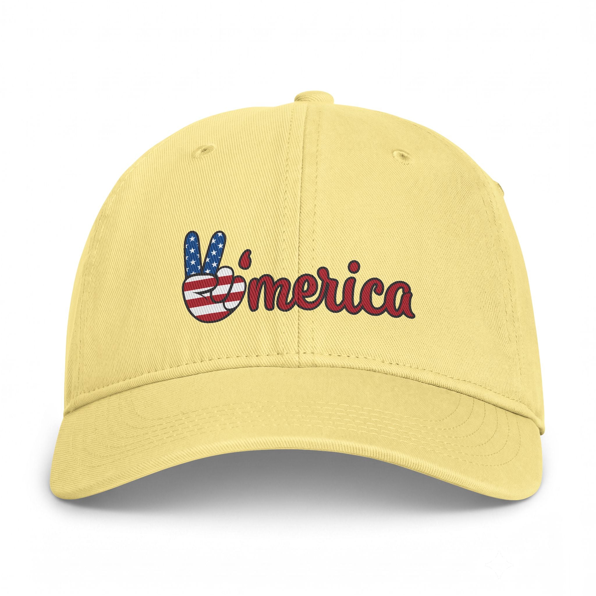 Washed Cap — 'Merica Peace Hand Embroidered USA Flag Dad Hat
