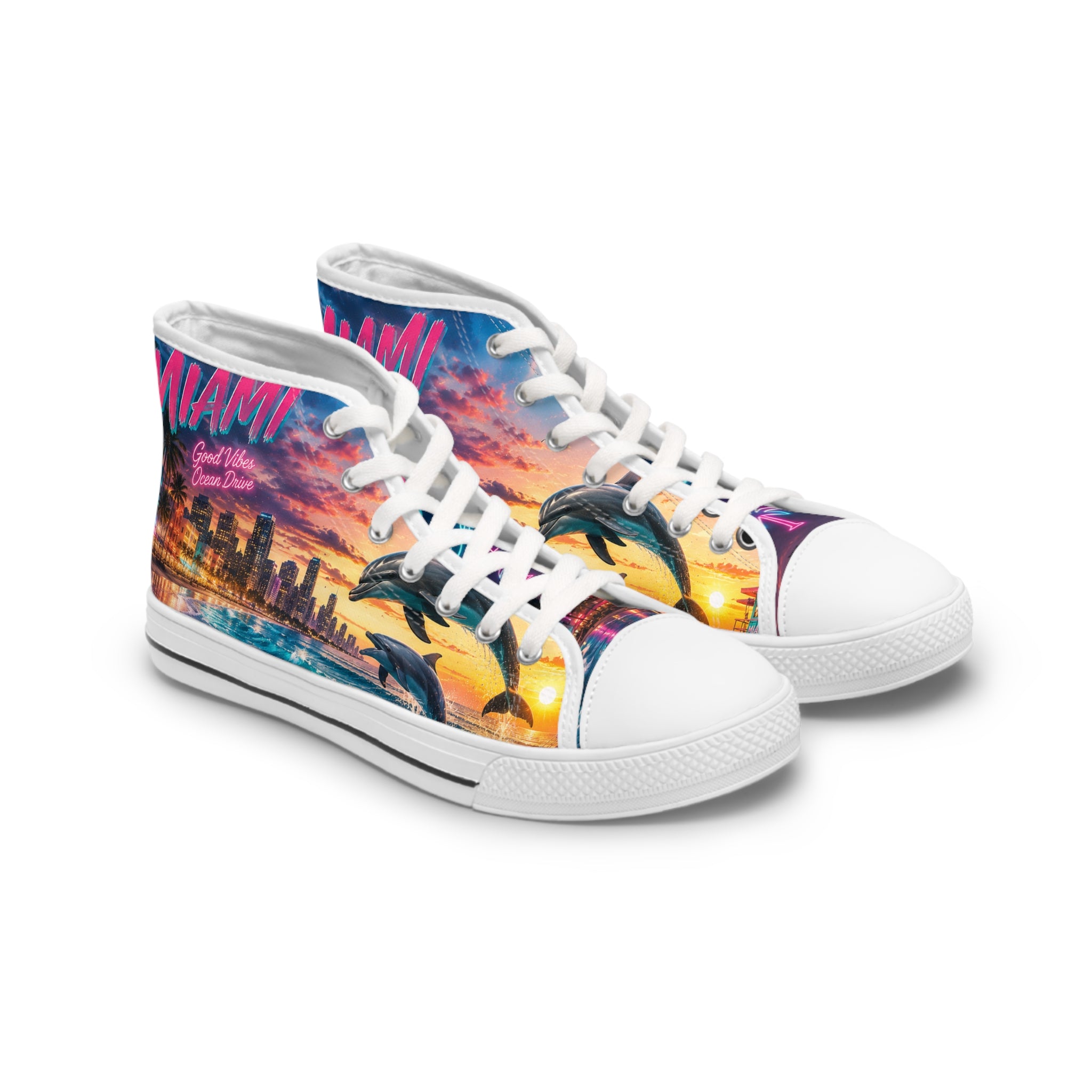 Copy of Miami Dolphins Sunset Dolphin Retro Sneakers | High Top Shoes