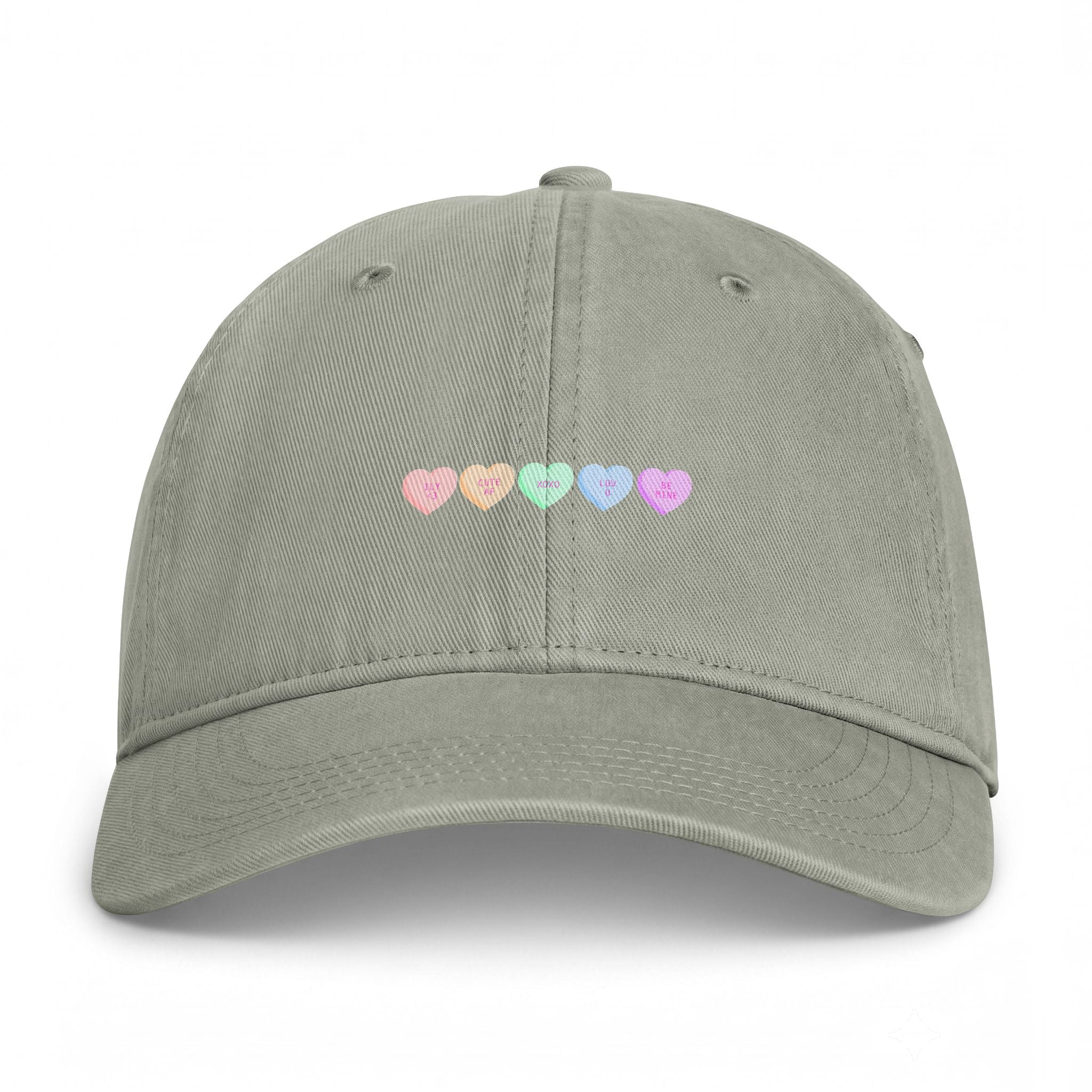 Washed Cotton Cap — Pastel Coastal Heart Embroidery