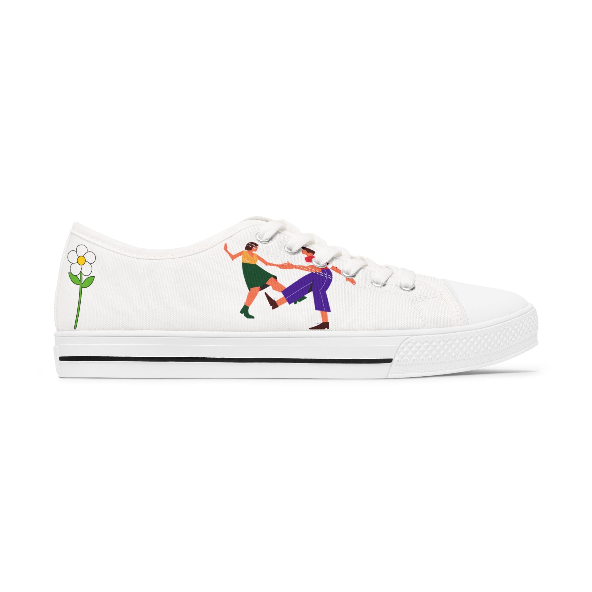 Dancing Couple Illustration Women's Low Top Sneakers | Floral Accent