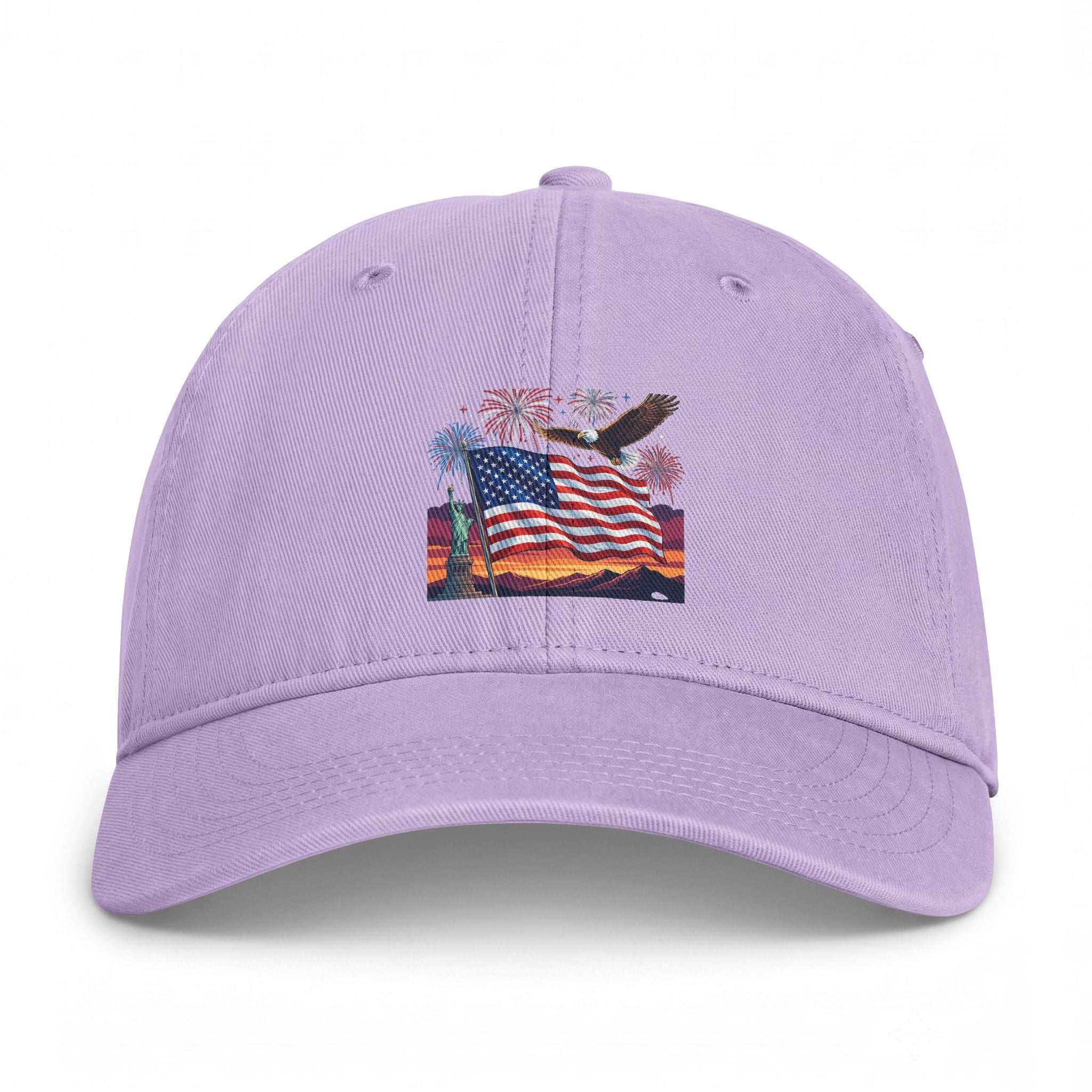Coastal Flag Dad Hat — Washed Beach Baseball Cap with American Flag Sunset Embroidery