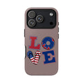 Patriotic LOVE Phone Case – American Flag Heart & Donut Design, 4th of July iPhone Cover