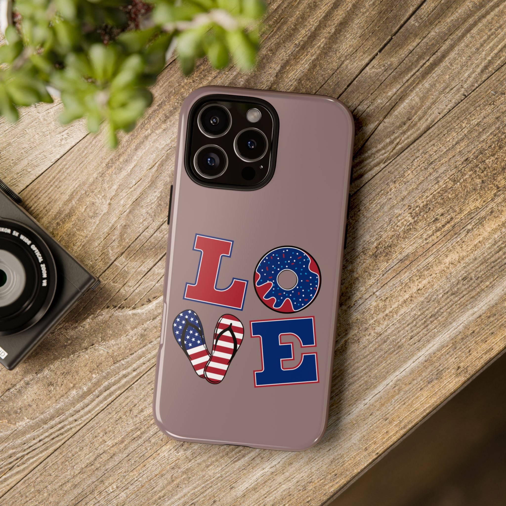Patriotic LOVE Phone Case – American Flag Heart & Donut Design, 4th of July iPhone Cover
