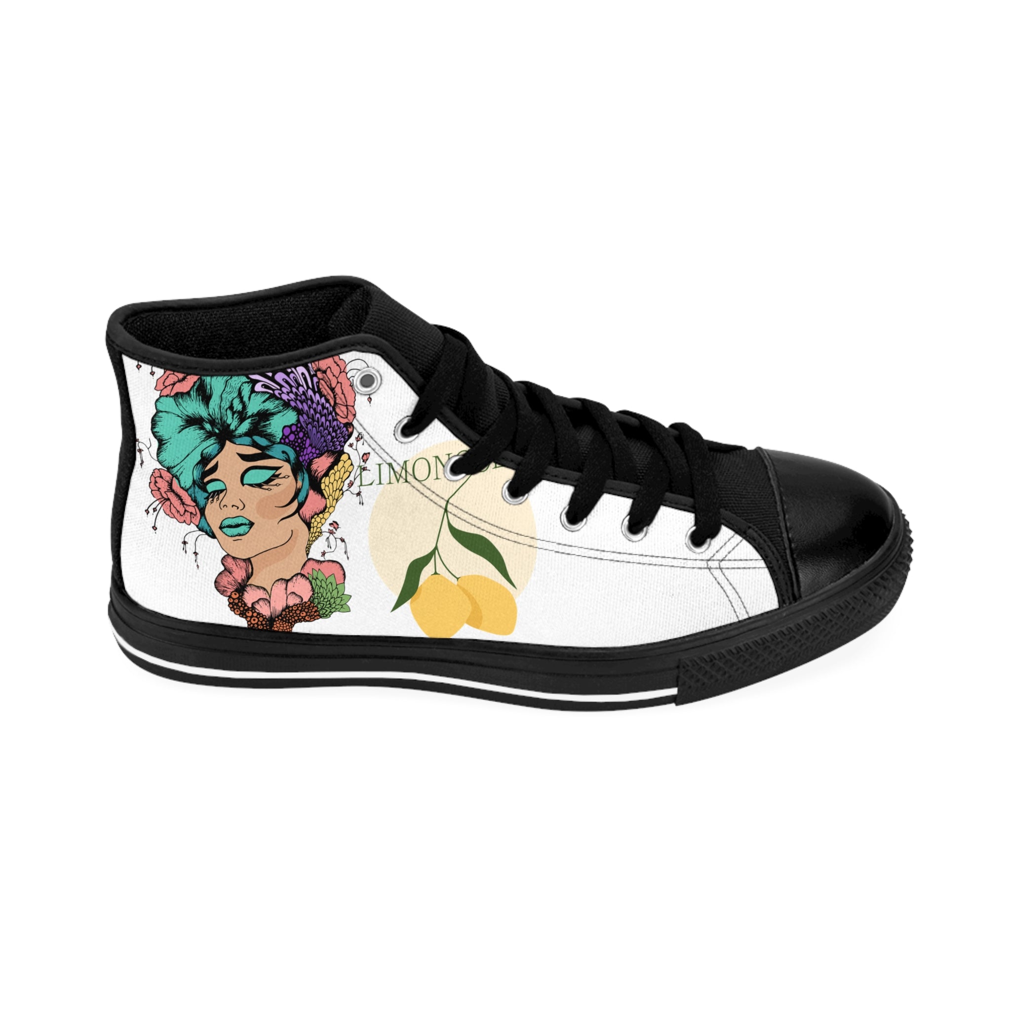 Floral Portrait Art Sneakers | High-Top Canvas Shoes, Retro Pop Graphics