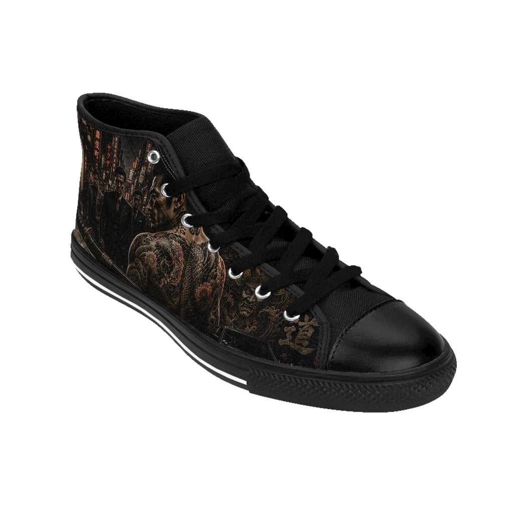 Tattooed Samurai Illustration Men's Classic Sneakers | Dark Japanese Tattoo Art