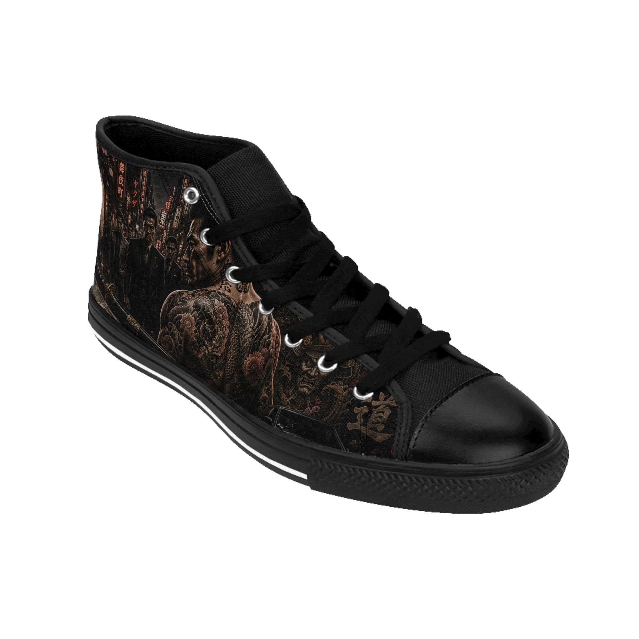 Tattooed Samurai Illustration Men's Classic Sneakers | Dark Japanese Tattoo Art