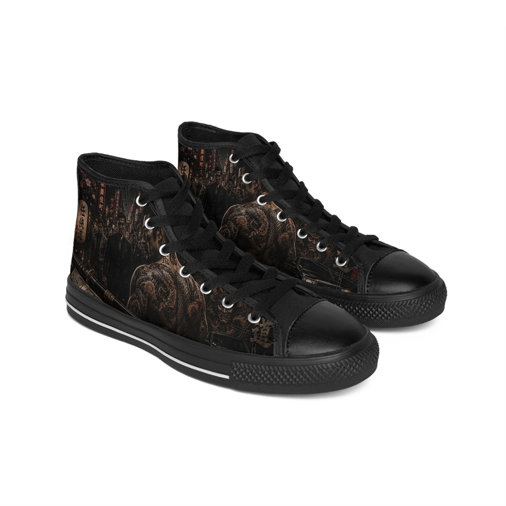 Tattooed Samurai Illustration Men's Classic Sneakers | Dark Japanese Tattoo Art