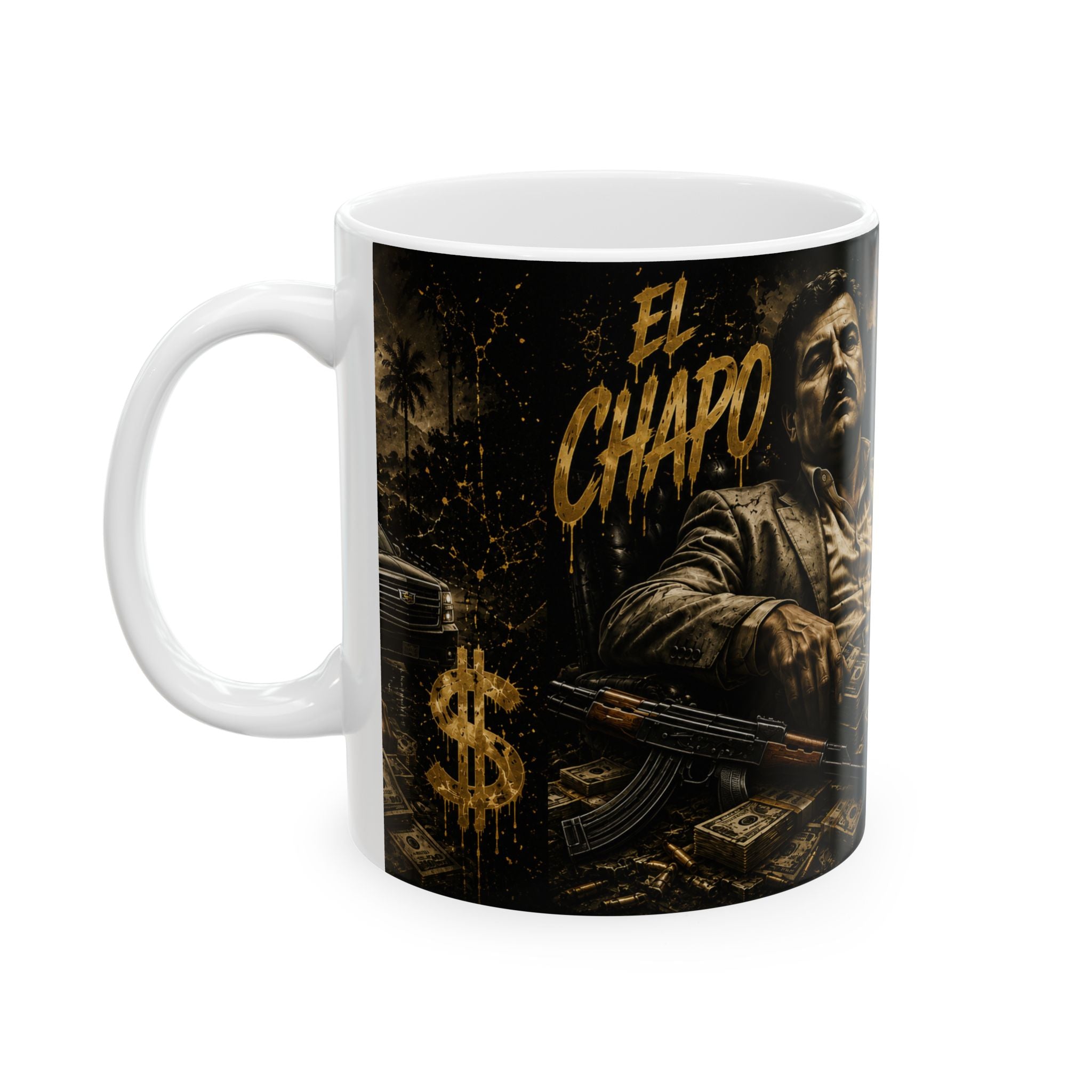 Vintage Crime Boss Illustration Mug | Money Stack Ceramic Mug